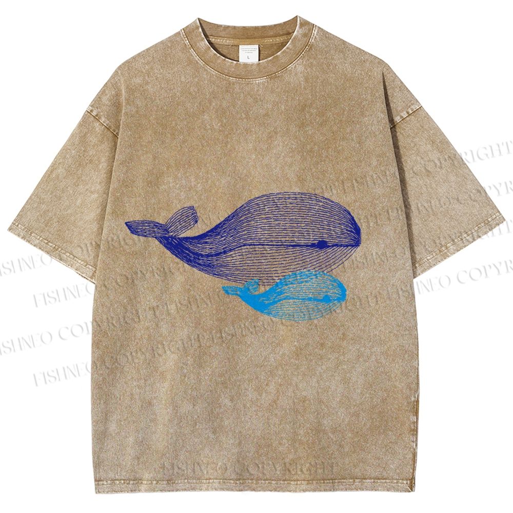 Unisex Whale Printed Washed Tee