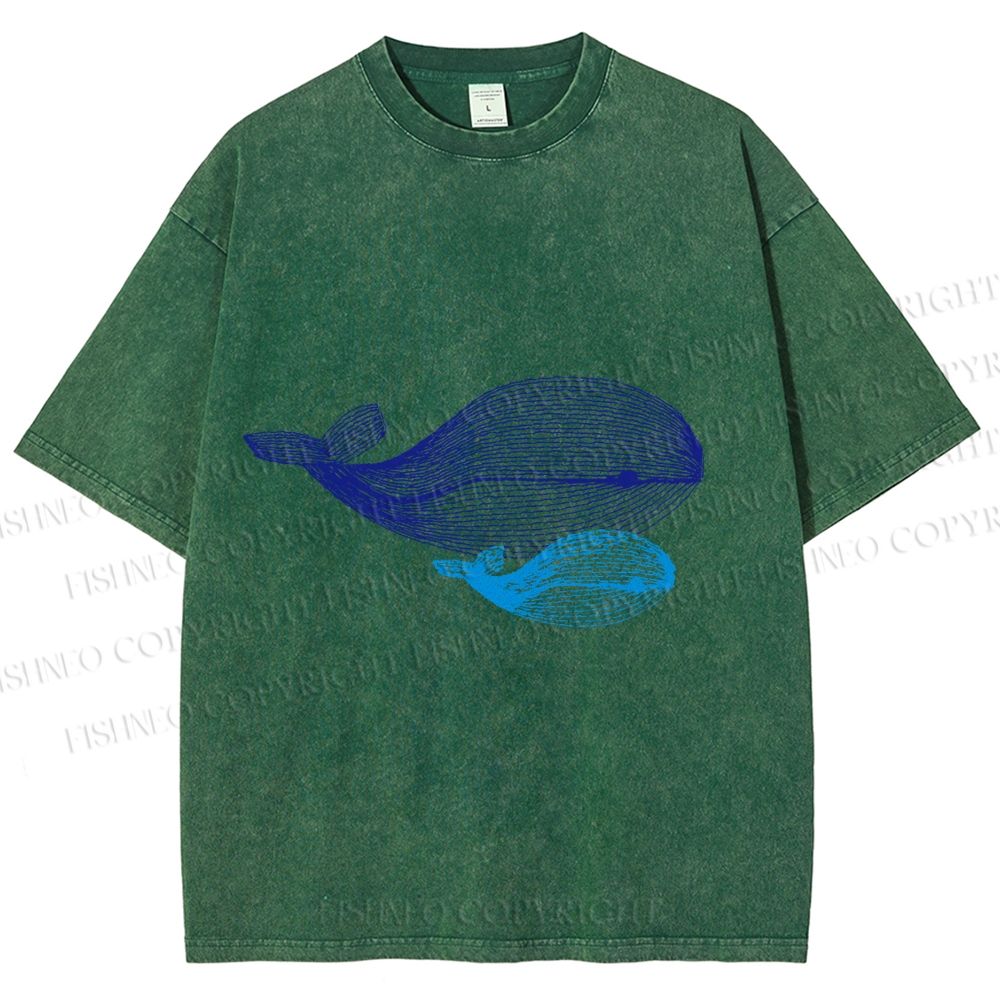 Unisex Whale Printed Washed Tee