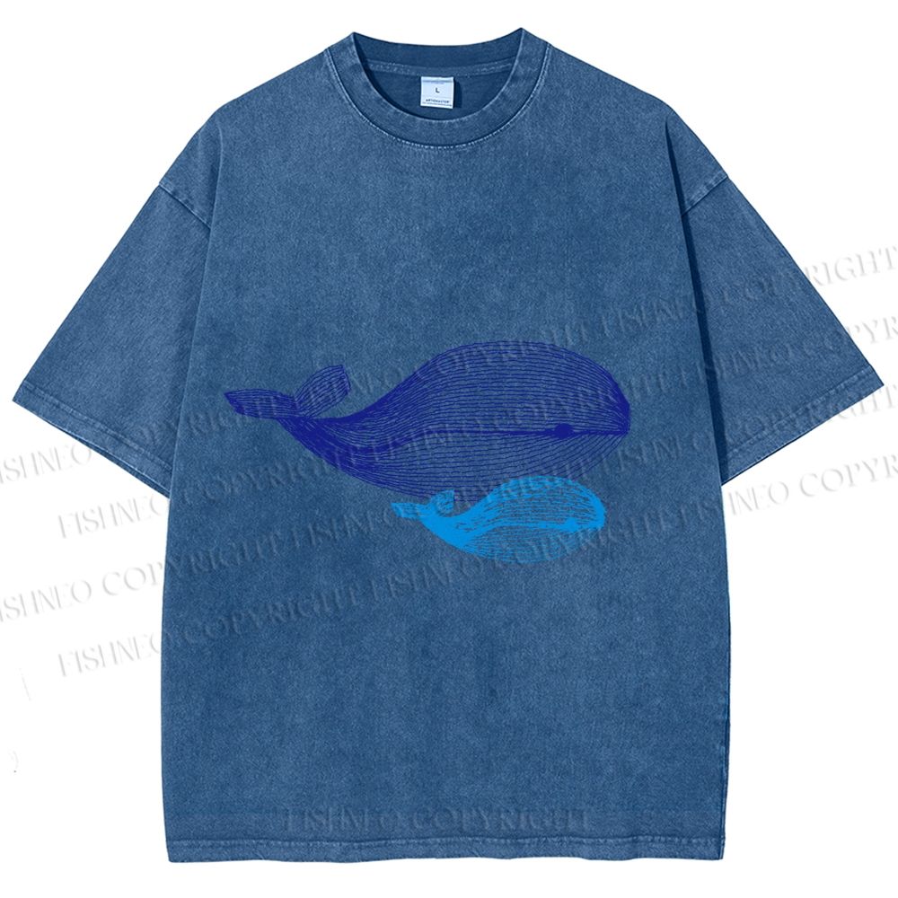 Unisex Whale Printed Washed Tee