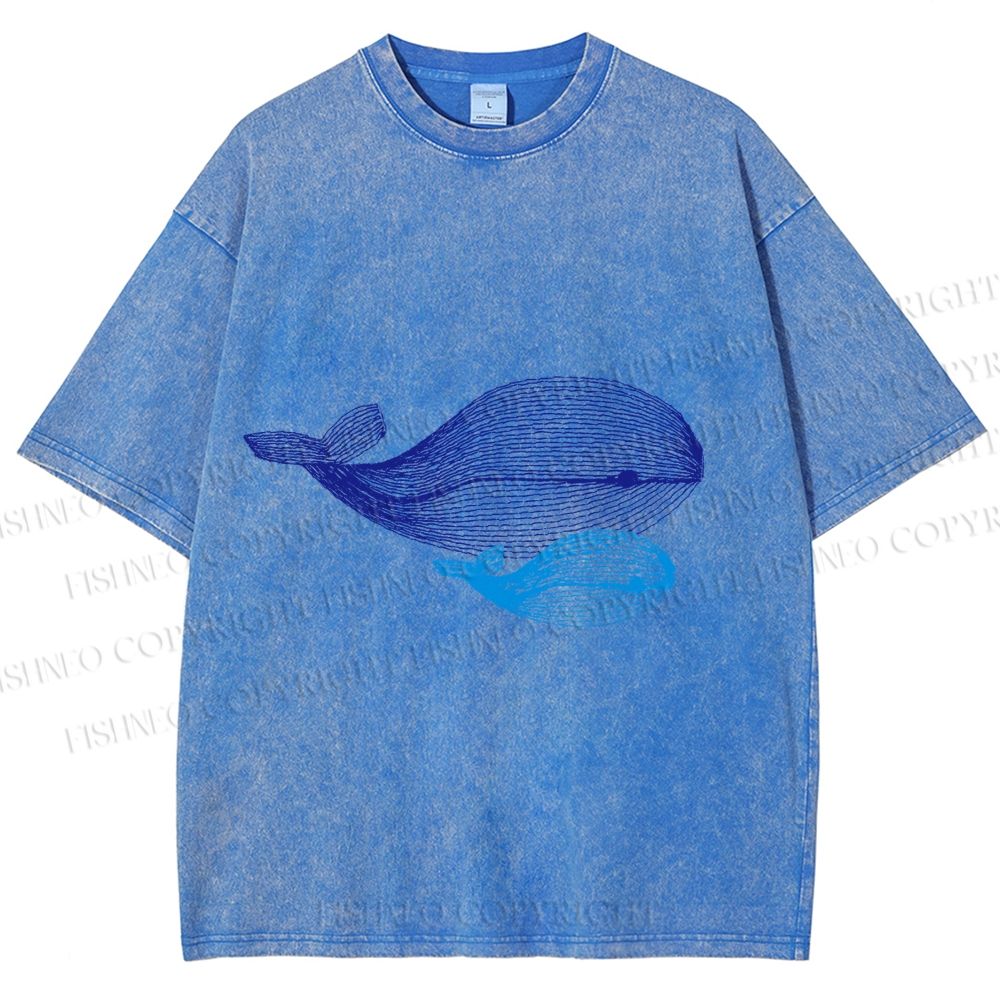 Unisex Whale Printed Washed Tee