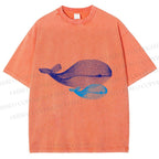 Unisex Whale Printed Washed Tee