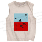 Unisex Haruki Murakami Cat Printed Washed Tank Top