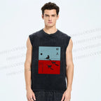 Unisex Haruki Murakami Cat Printed Washed Tank Top