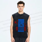 Unisex Geometry Fish Printed Washed Tank Top