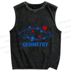 Unisex Geometry Fish Printed Washed Tank Top