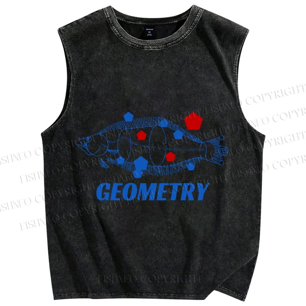 Unisex Geometry Fish Printed Washed Tank Top
