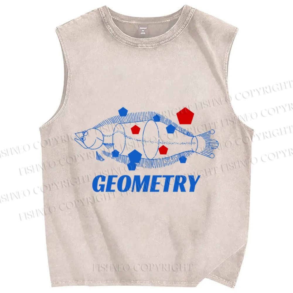 Unisex Geometry Fish Printed Washed Tank Top