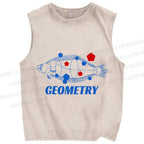 Unisex Geometry Fish Printed Washed Tank Top