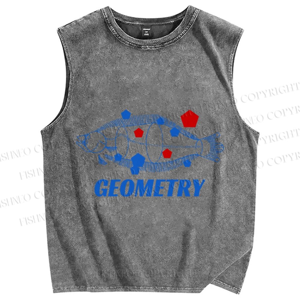 Unisex Geometry Fish Printed Washed Tank Top