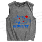 Unisex Geometry Fish Printed Washed Tank Top