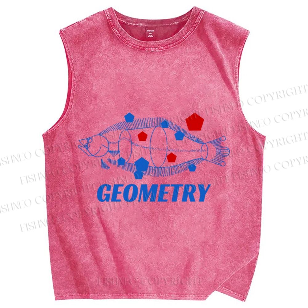 Unisex Geometry Fish Printed Washed Tank Top