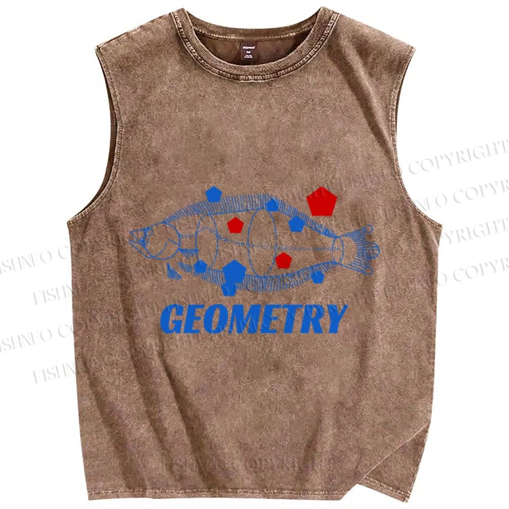 Unisex Geometry Fish Printed Washed Tank Top