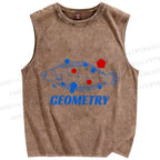 Unisex Geometry Fish Printed Washed Tank Top