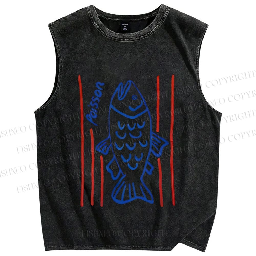 Unisex Poisson Fish Printed Washed Tank Top