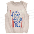 Unisex Poisson Fish Printed Washed Tank Top