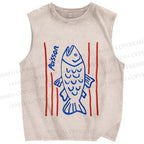 Unisex Poisson Fish Printed Washed Tank Top