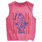 Unisex Poisson Fish Printed Washed Tank Top