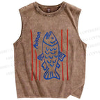Unisex Poisson Fish Printed Washed Tank Top