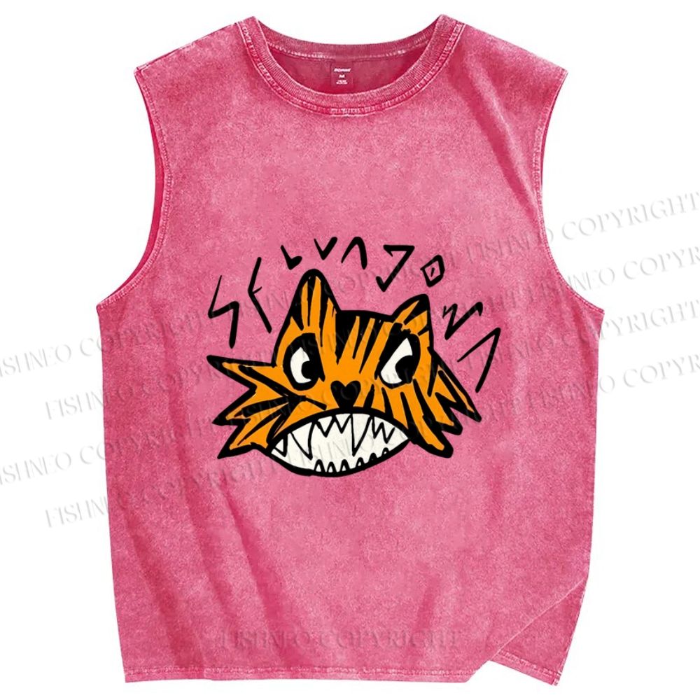 Unisex Funny Tiger Printed Washed Tank Top
