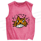 Unisex Funny Tiger Printed Washed Tank Top