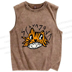 Unisex Funny Tiger Printed Washed Tank Top