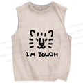 Unisex I am Tough Tiger Printed Washed Tank Top