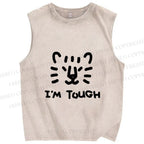 Unisex I am Tough Tiger Printed Washed Tank Top