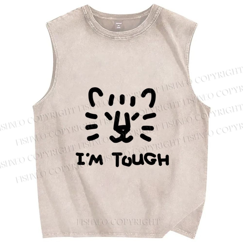 Unisex I am Tough Tiger Printed Washed Tank Top