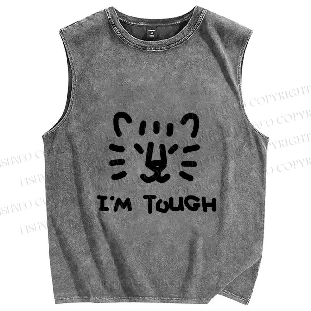 Unisex I am Tough Tiger Printed Washed Tank Top