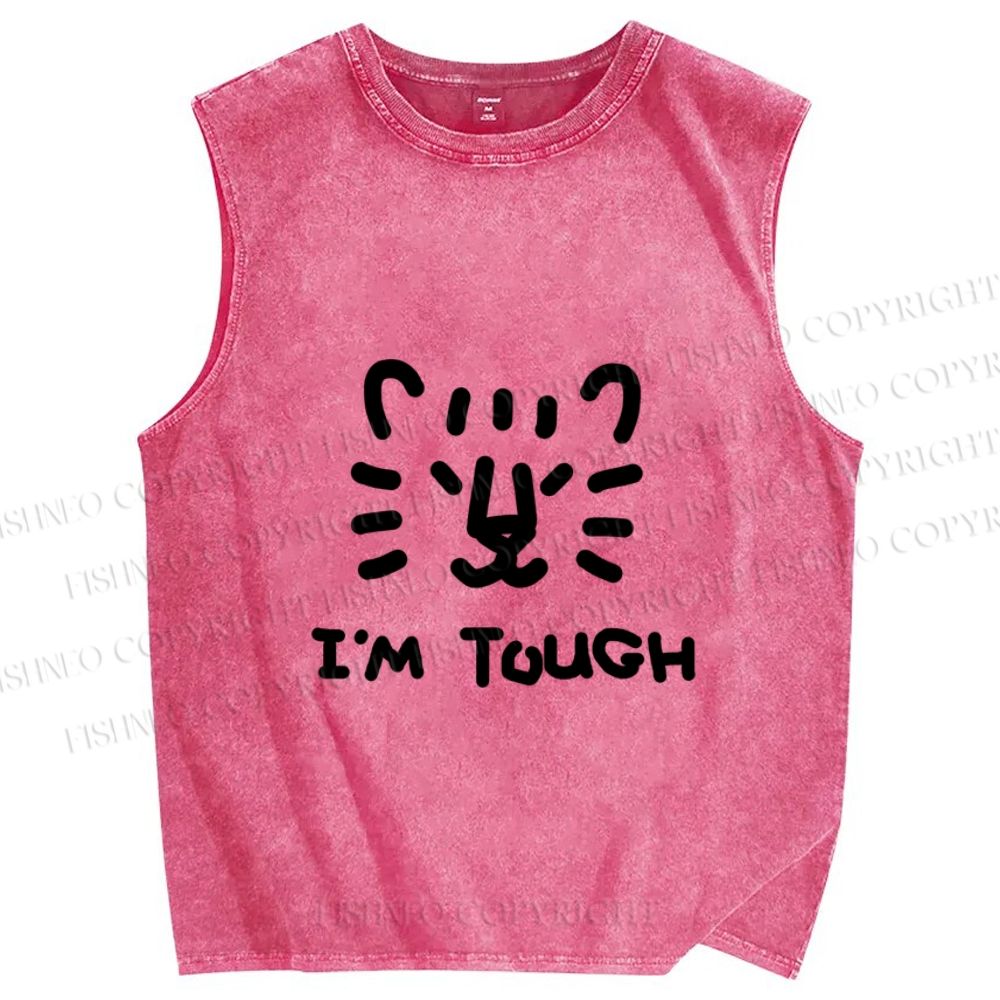 Unisex I am Tough Tiger Printed Washed Tank Top