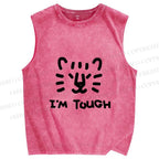 Unisex I am Tough Tiger Printed Washed Tank Top