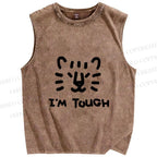 Unisex I am Tough Tiger Printed Washed Tank Top
