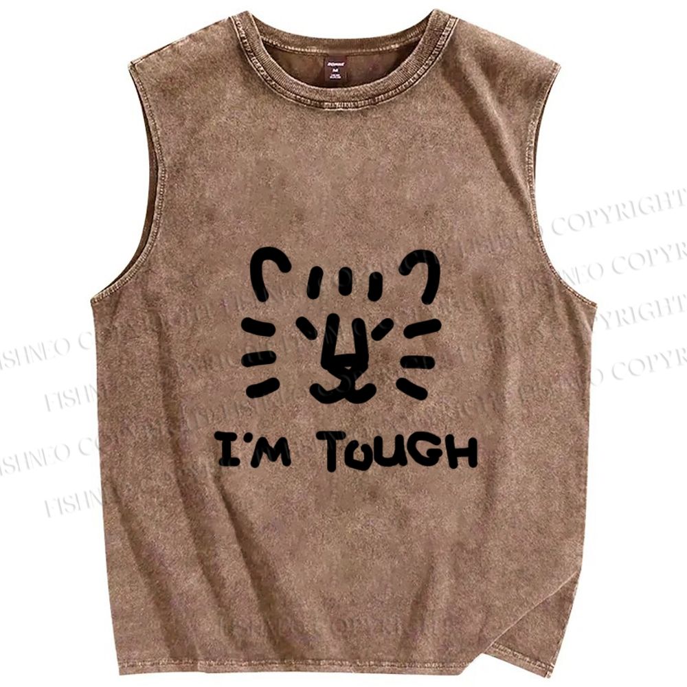 Unisex I am Tough Tiger Printed Washed Tank Top