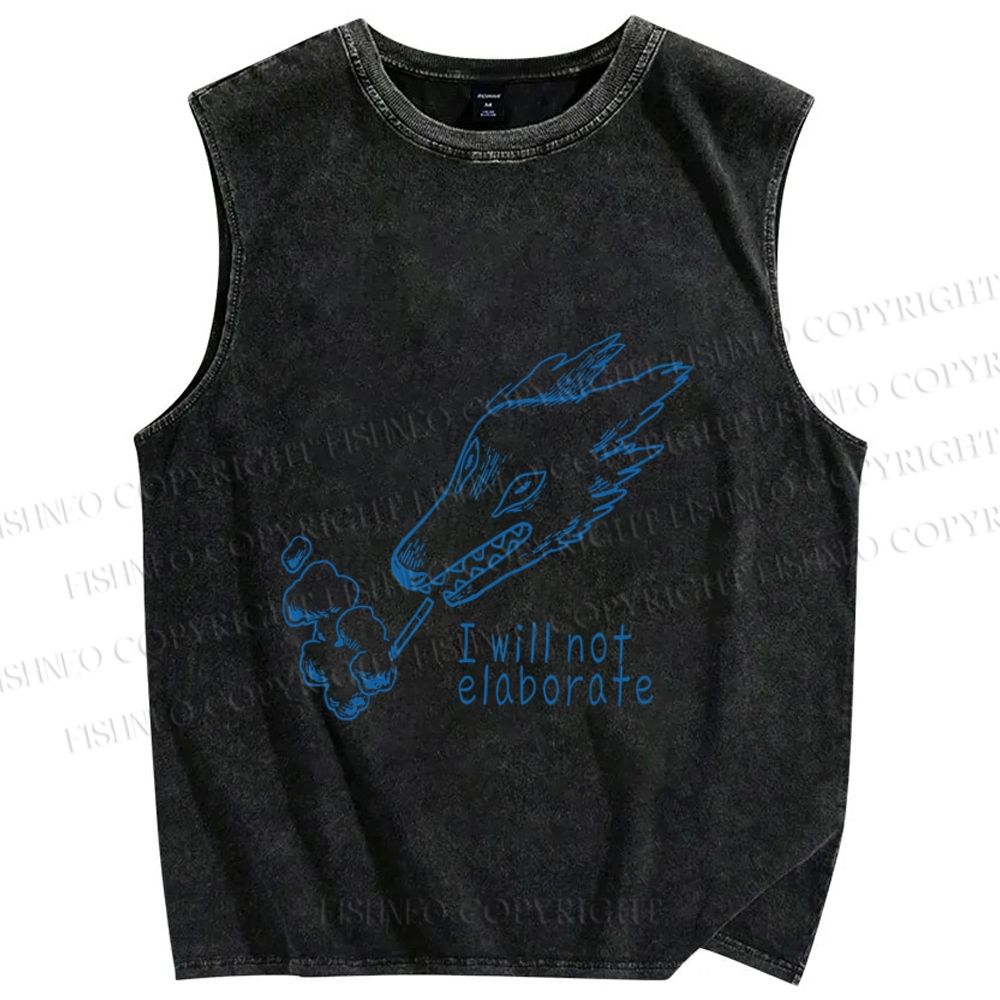 Unisex I will not elaborate Smoking  Wolf Printed Washed Tank Top