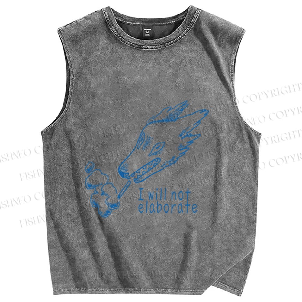 Unisex I will not elaborate Smoking  Wolf Printed Washed Tank Top