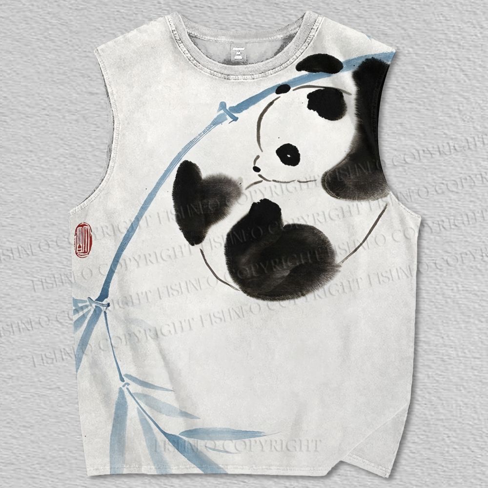 Unisex Vintage Panda Bamboo Printed Tank Top