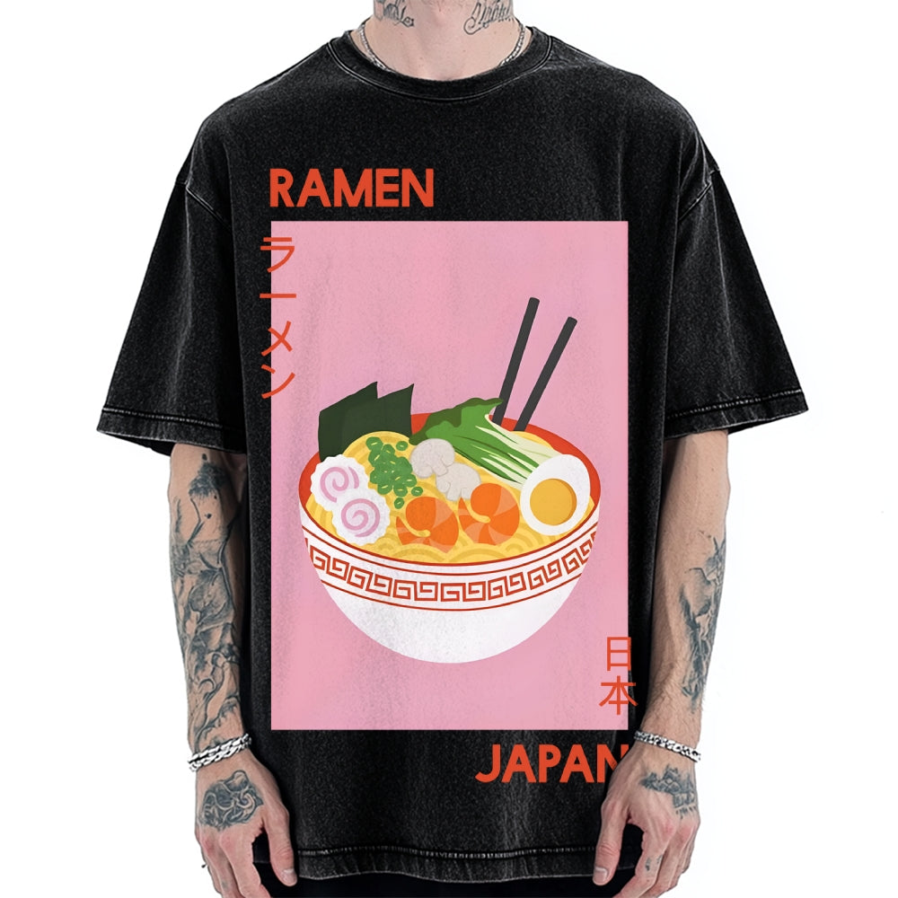 Ramen Print Vintage Washed T-shirt