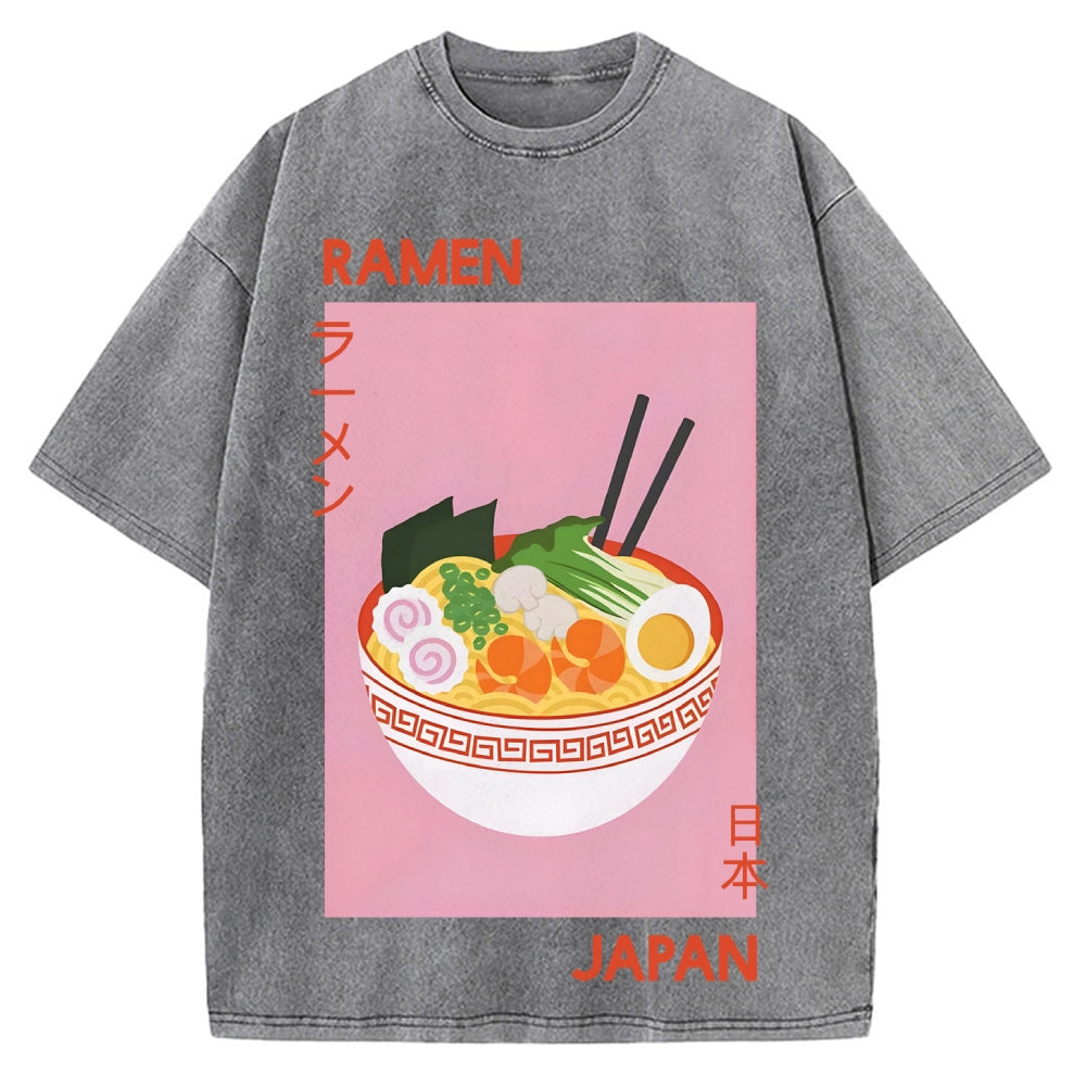 Ramen Print Vintage Washed T-shirt
