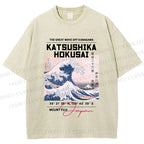 Unisex Kanagawa Waves Printed Washed Tee