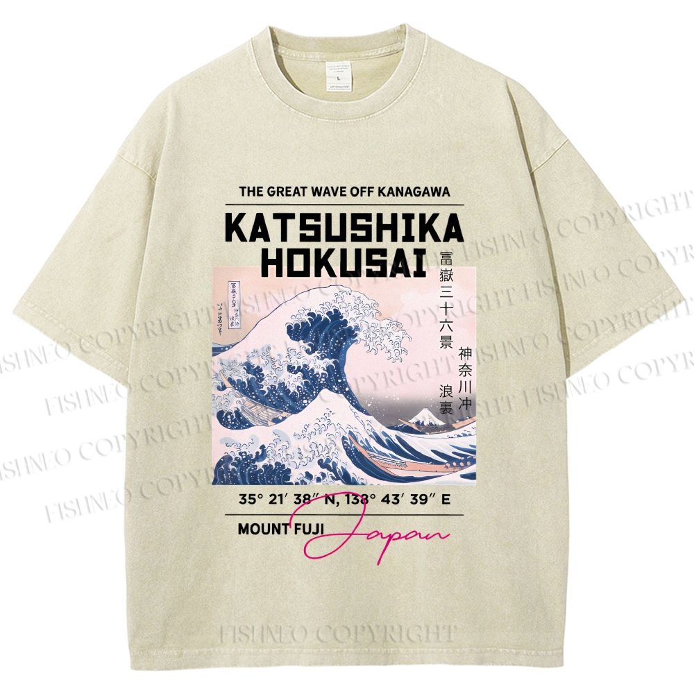 Unisex Kanagawa Waves Printed Washed Tee