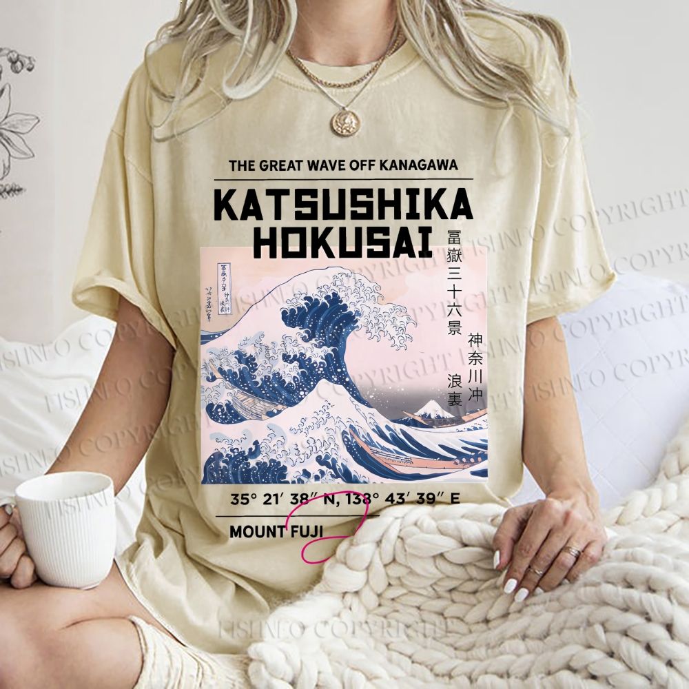 Unisex Kanagawa Waves Printed Washed Tee