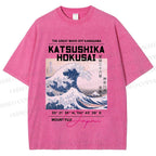 Unisex Kanagawa Waves Printed Washed Tee