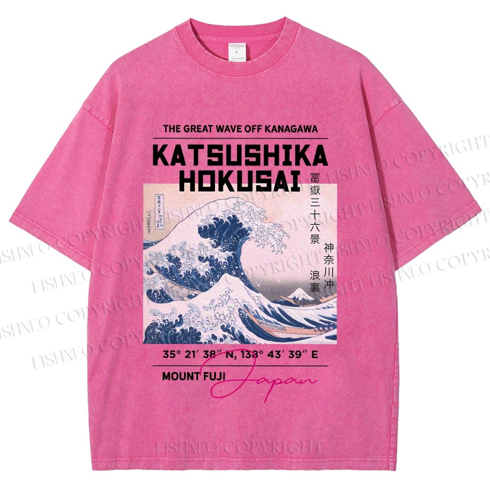 Unisex Kanagawa Waves Printed Washed Tee