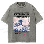 Unisex Kanagawa Waves Printed Washed Tee