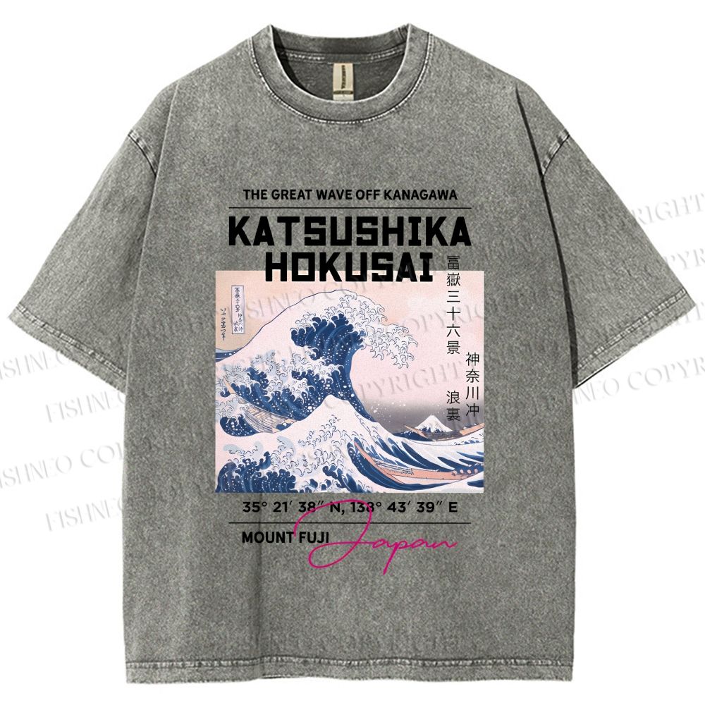 Unisex Kanagawa Waves Printed Washed Tee