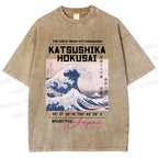Unisex Kanagawa Waves Printed Washed Tee
