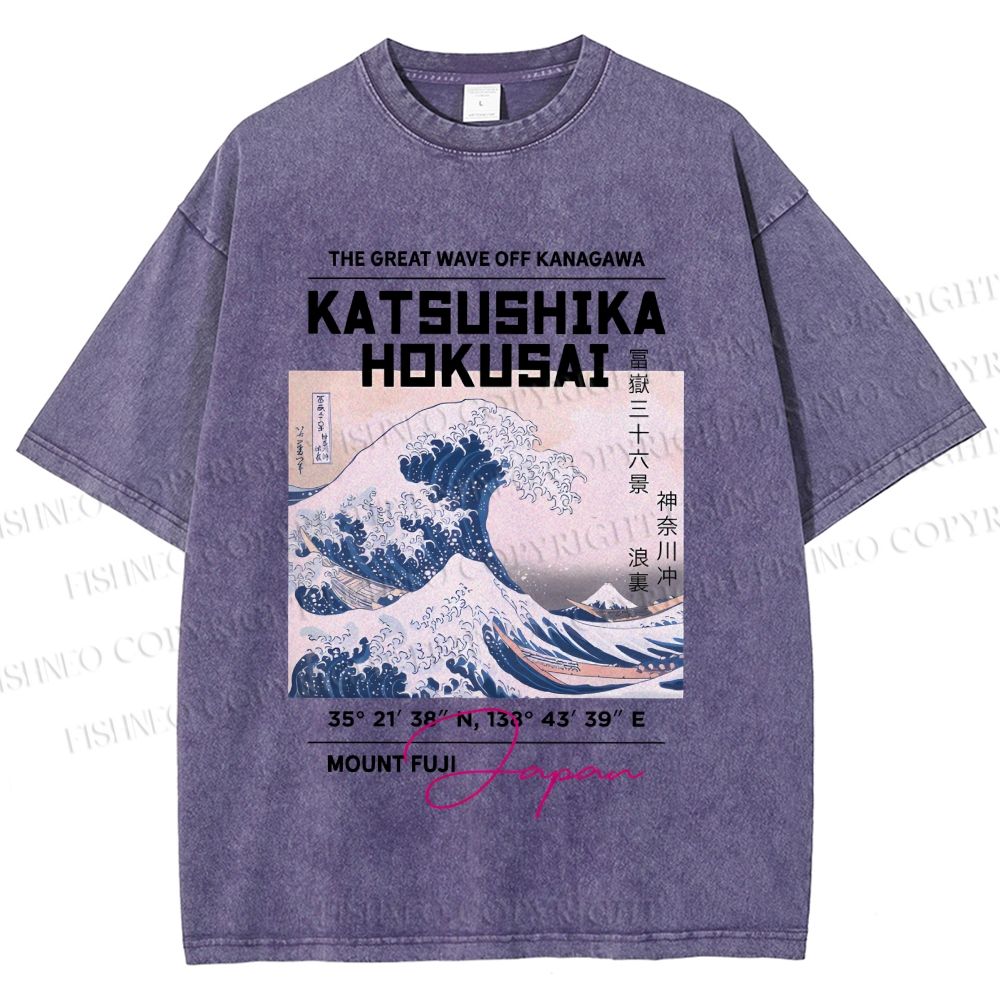 Unisex Kanagawa Waves Printed Washed Tee