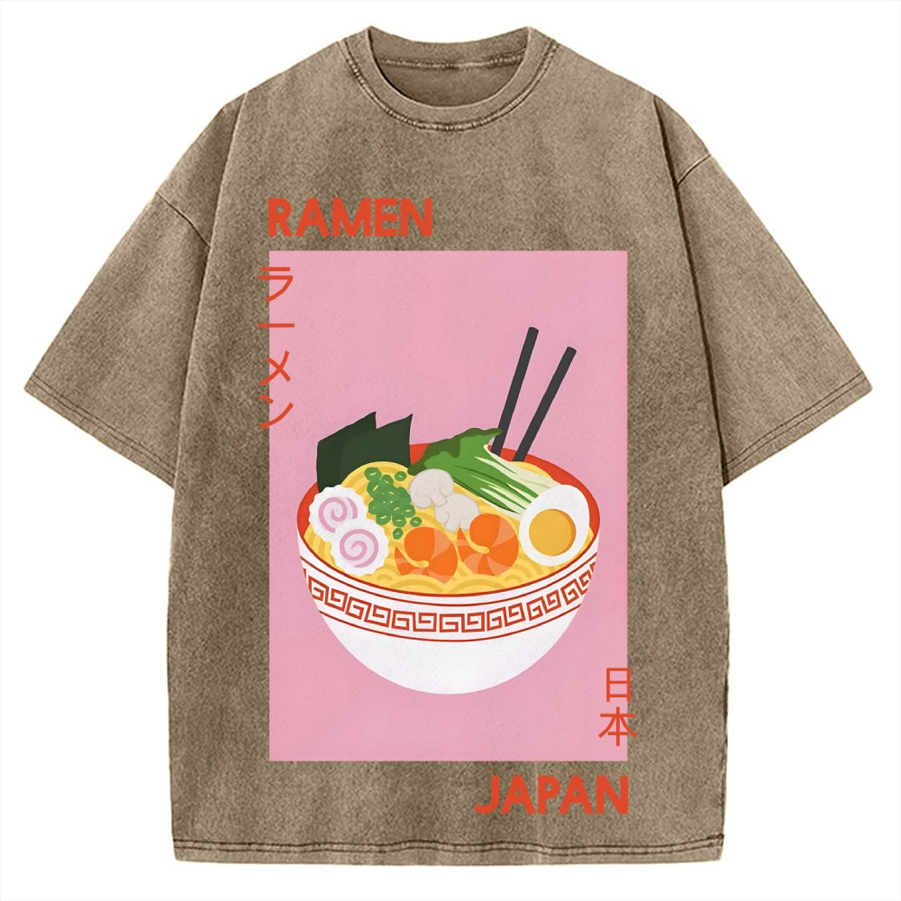 Ramen Print Vintage Washed T-shirt