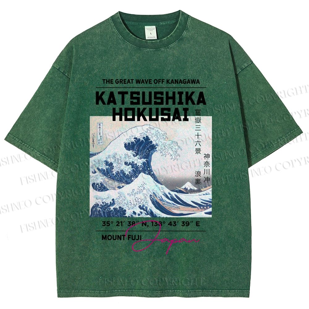 Unisex Kanagawa Waves Printed Washed Tee