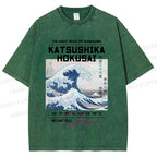 Unisex Kanagawa Waves Printed Washed Tee